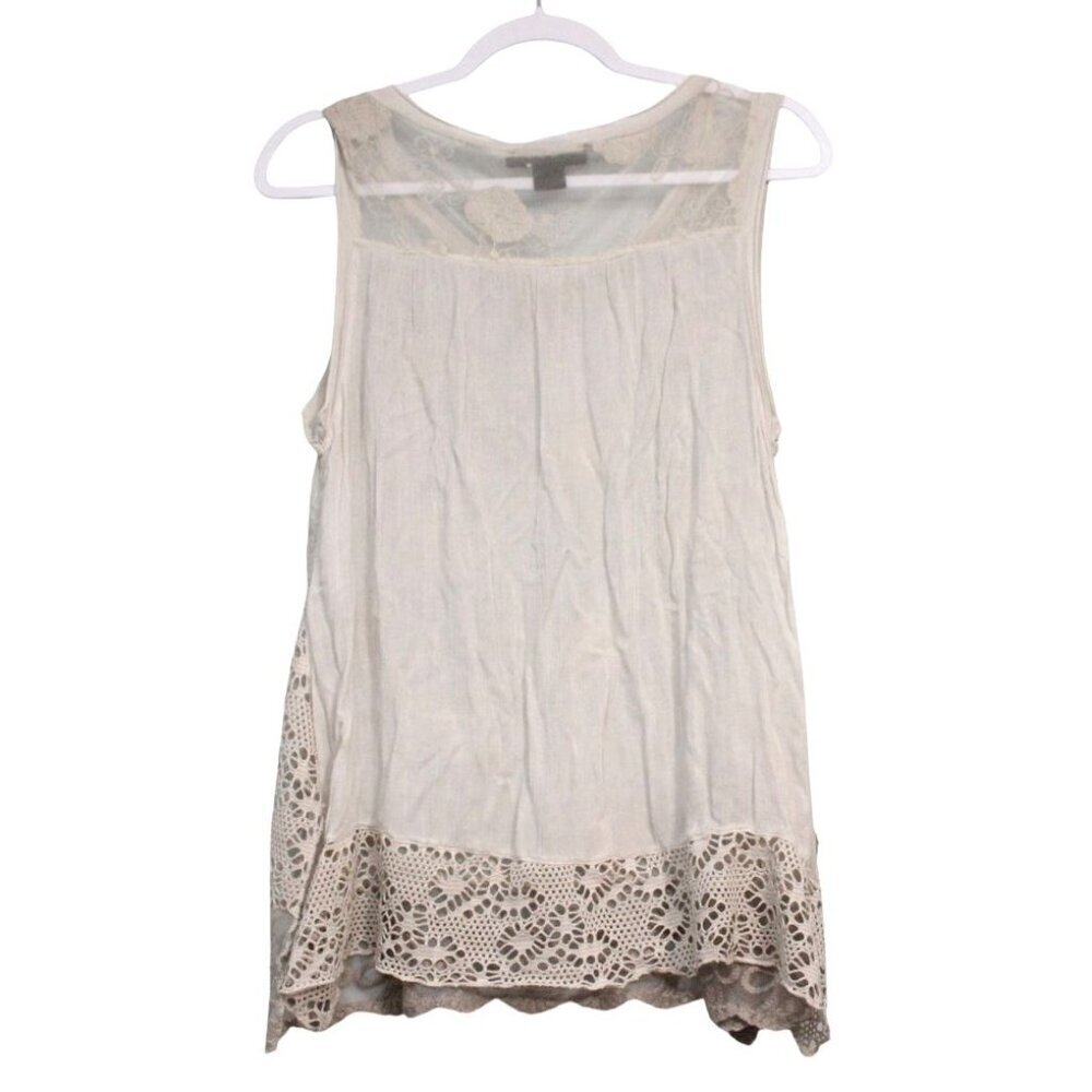 Ali Miles Tunic Blouse Size Small Ivory Floral Sheer Lace Beach Boho Lagenlook - Picture 8 of 10